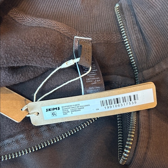 SKIMS Espresso Boyfriend Fleece Slouchy 1/2 Zip Pullover NWT - Picture 7 of 9